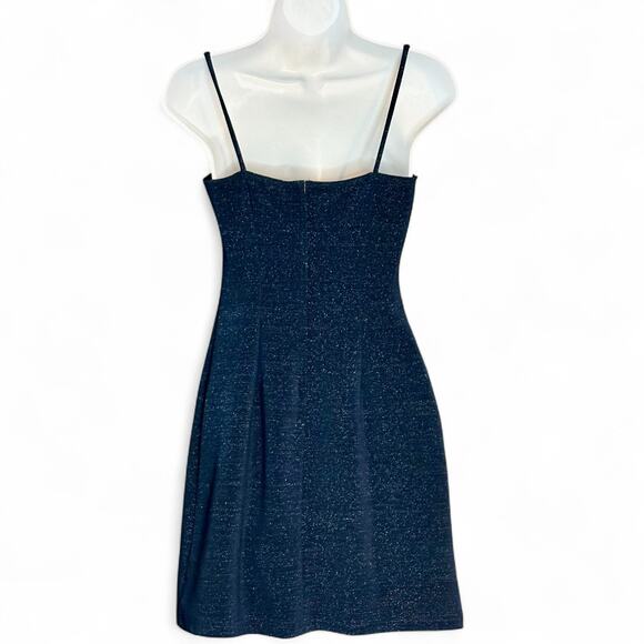 Vintage 80s XOXO Blue Glitter Mini Dress Sz 5 Spaghetti Strap Bodycon Glam Party - Picture 6 of 10